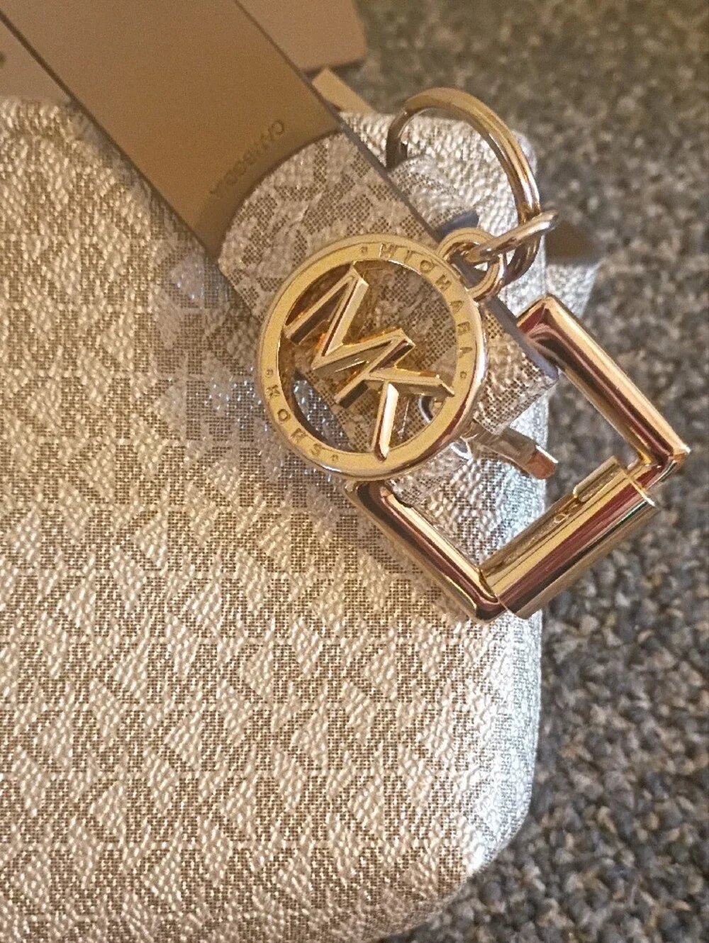 Michael Kors Cream Logo Crossbody Belt Bag with Gold Hardware Size  S/M